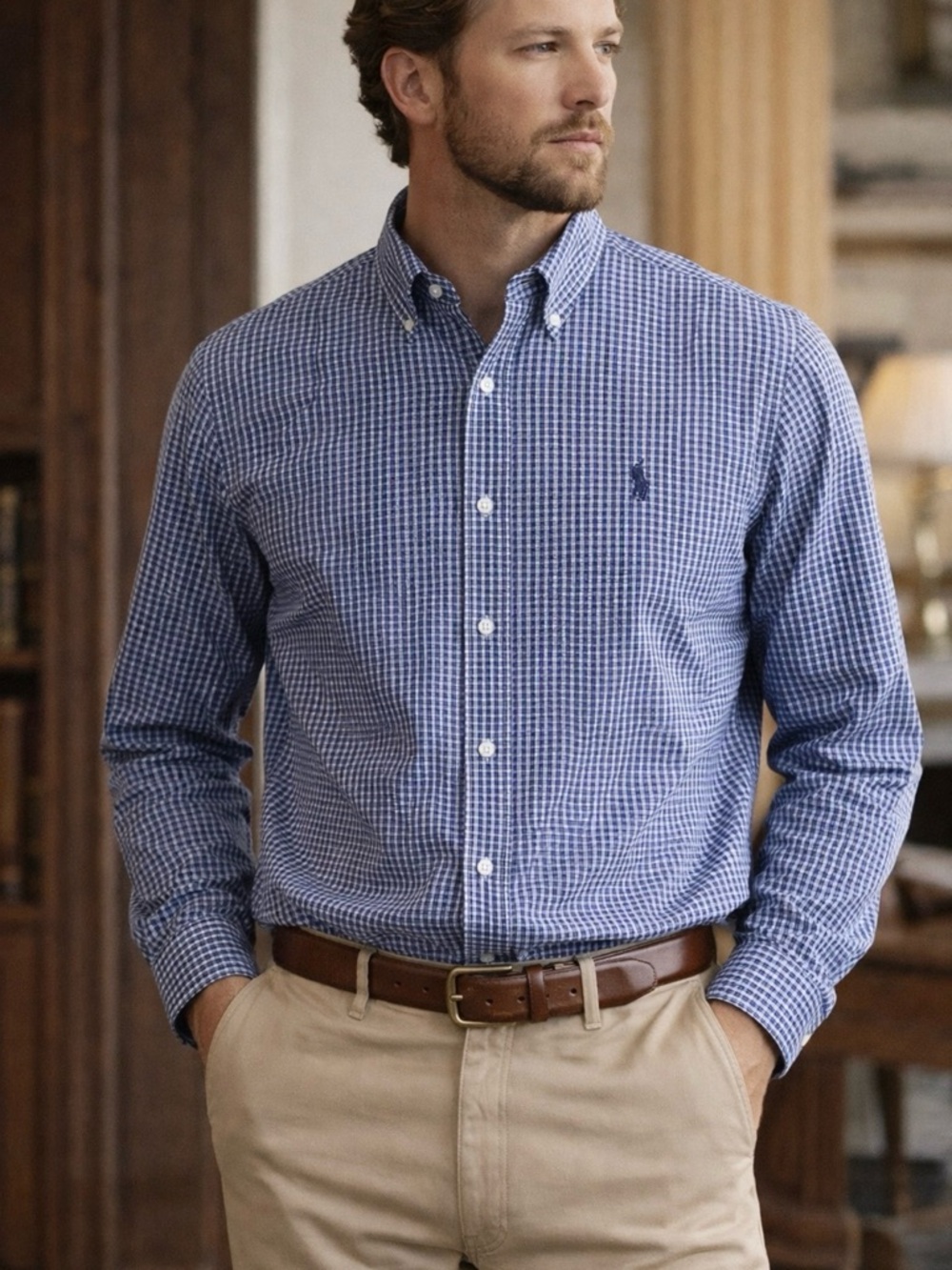 Polo Ralph Lauren Oxford Button Down Shirt XL Blue Check Preppy Cotton